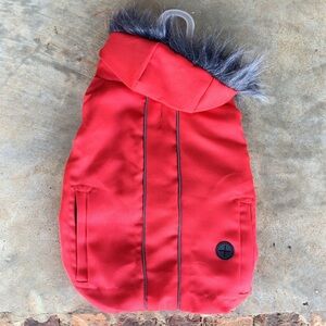 North Paw Red Fur Hooded Dog Winter Coat Jacket Choose Size